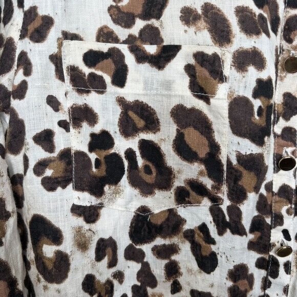 JM Collection Linen Safari Top Sz. 8 Button Down Animal Print Resort Boho Mob Wi - Picture 5 of 8